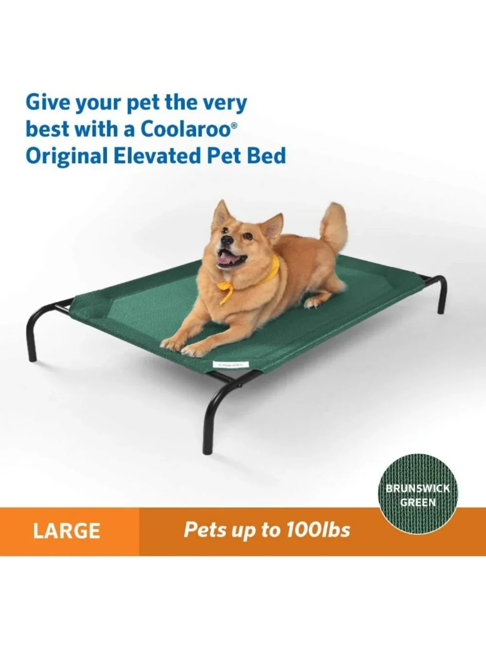 Elevated Cooling Dog Bed for Indoor/Outdoor Use - Large, Brunswick Green, 51